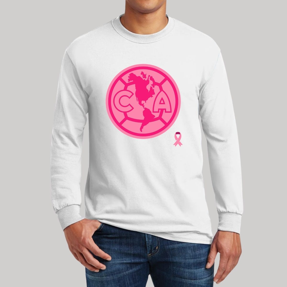 Playera Hombre América Manga Larga Logo Rosa