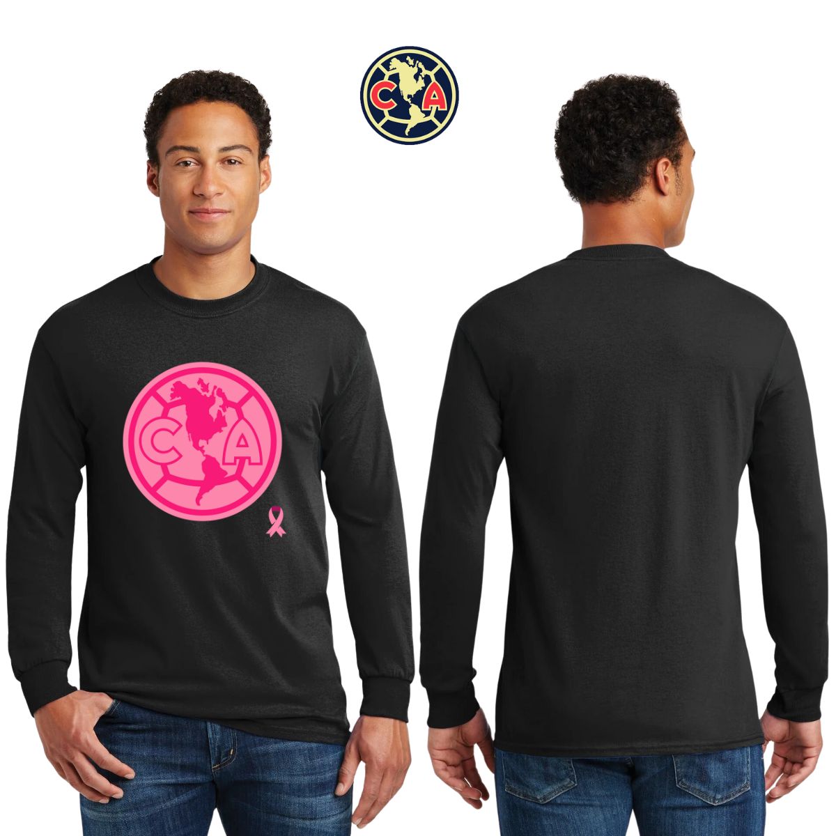 Playera Hombre América Manga Larga Logo Rosa