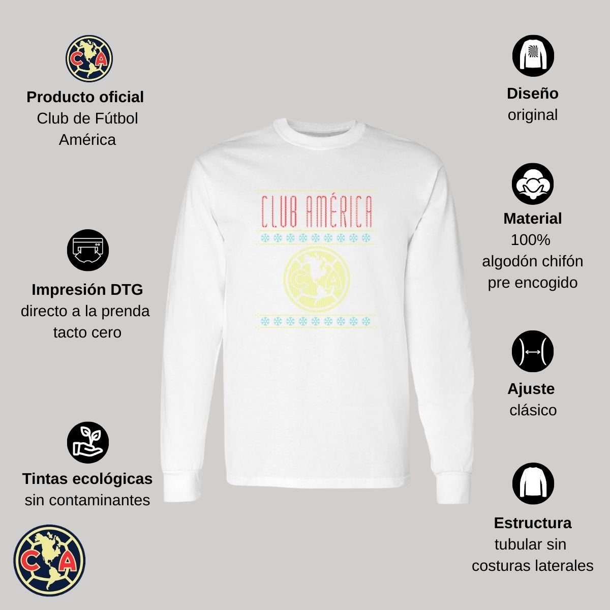 Playera Club América Hombre Navidad Manga Larga OD77122