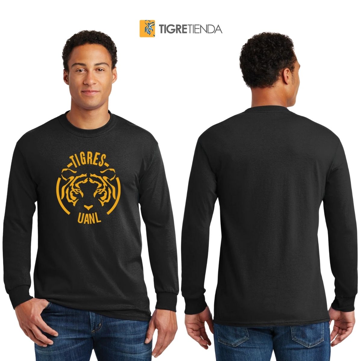 Playera Hombre Tigres UANL Manga Larga  Rostro Amarillo