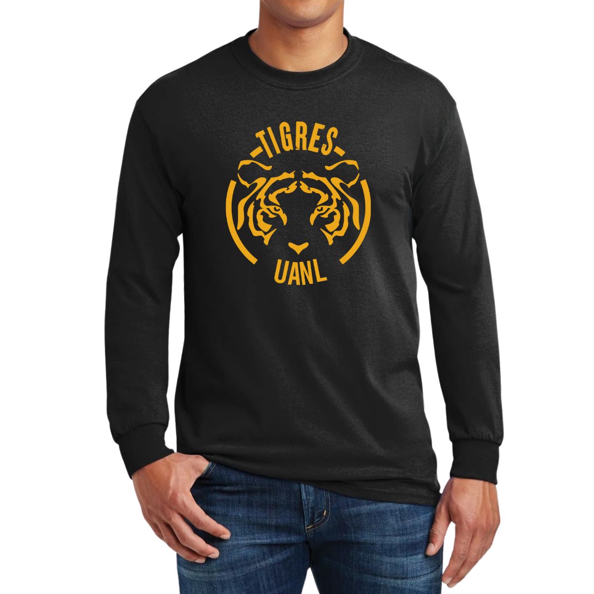 Playera Hombre Tigres UANL Manga Larga  Rostro Amarillo