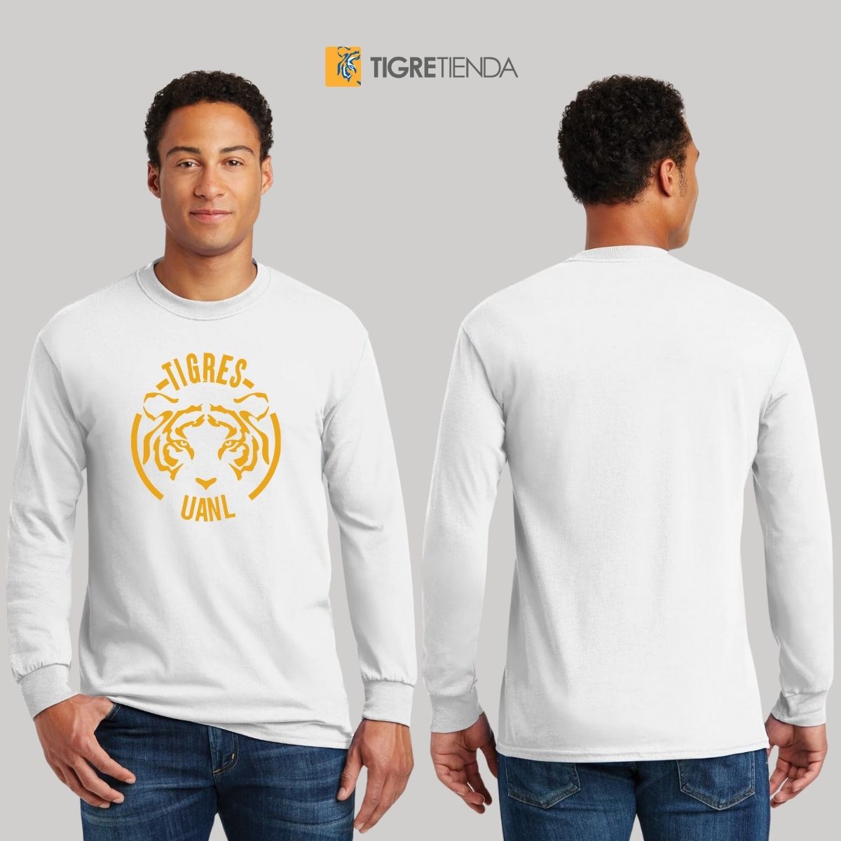 Playera Hombre Tigres UANL Manga Larga  Rostro Amarillo