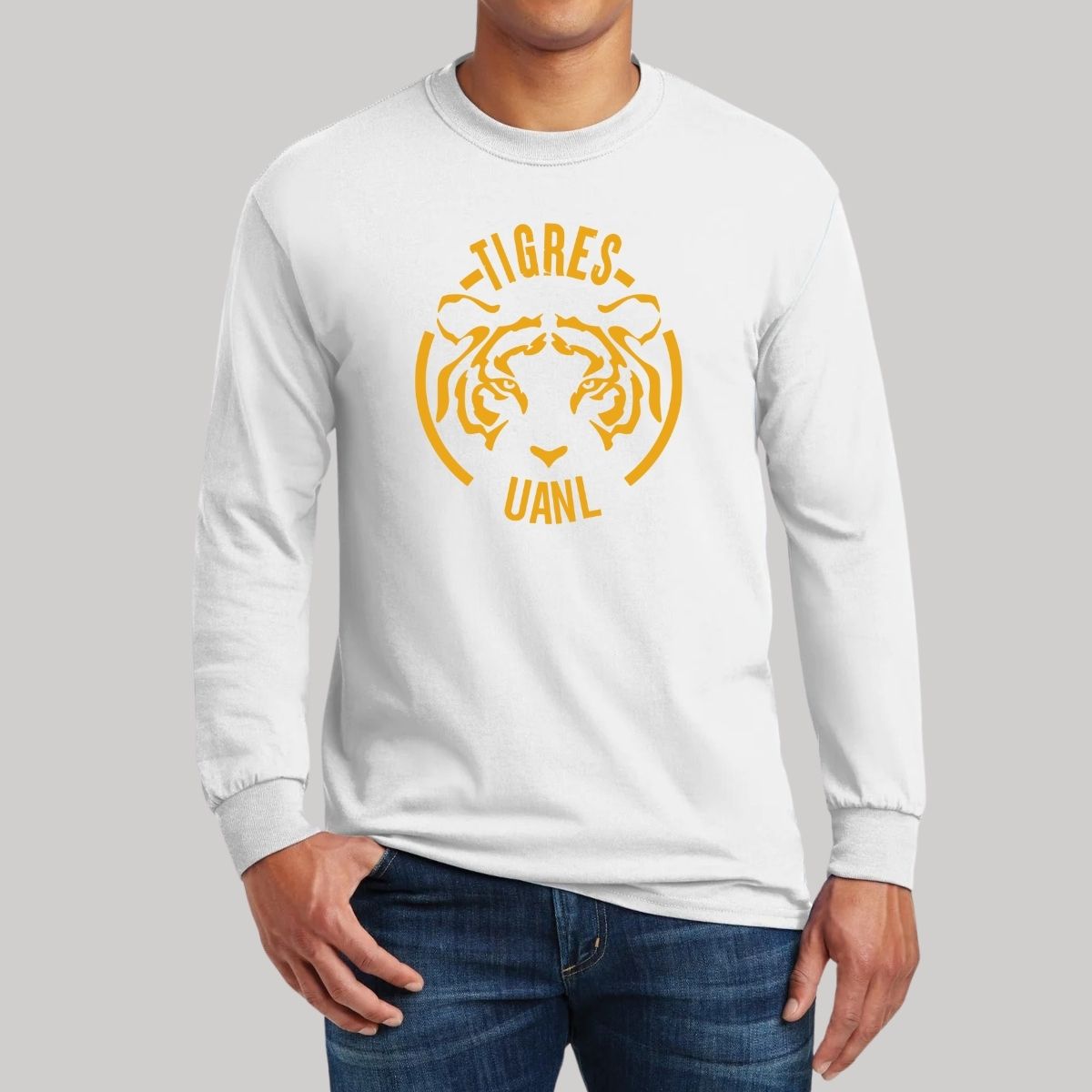 Playera Hombre Tigres UANL Manga Larga  Rostro Amarillo