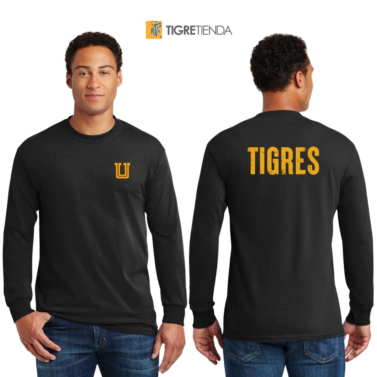 Playera Hombre Tigres UANL Manga Larga  Logo U Amarillo