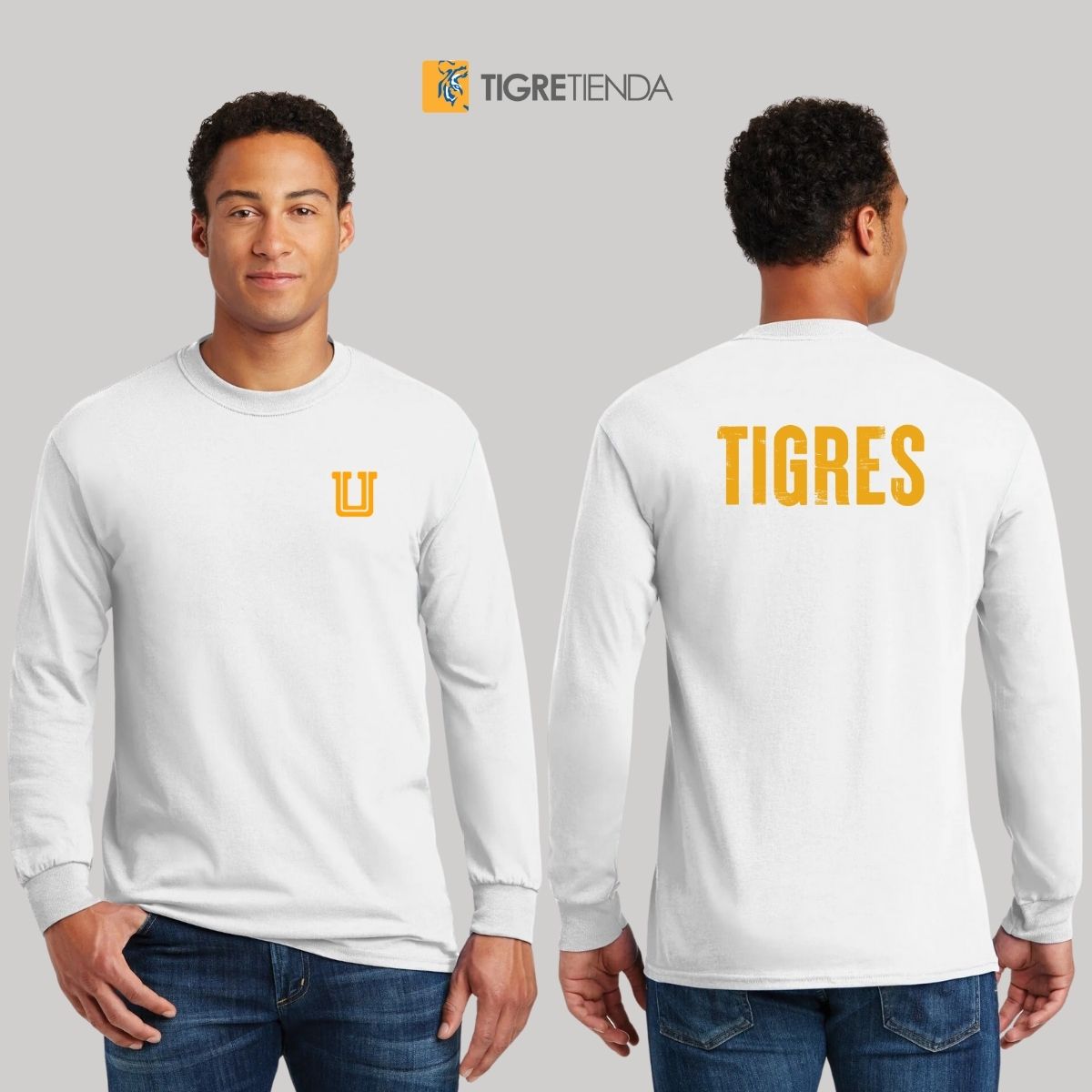 Playera Hombre Tigres UANL Manga Larga  Logo U Amarillo