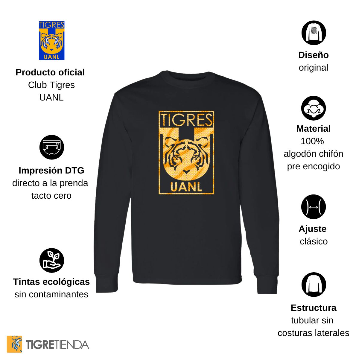 Playera Hombre Tigres UANL Manga Larga  Escudo