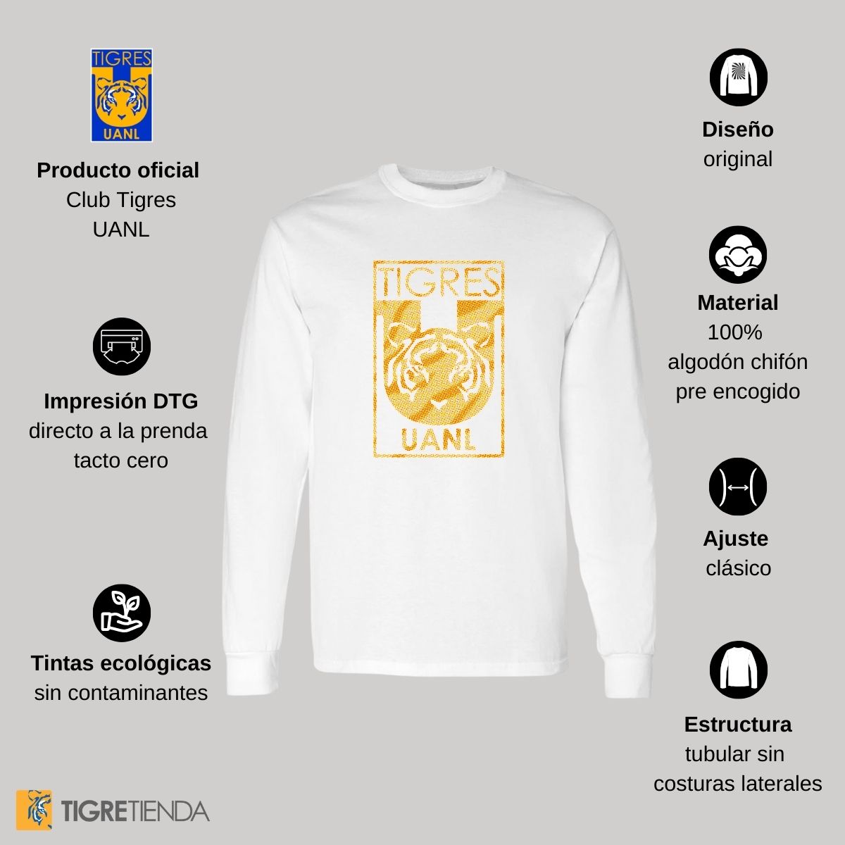 Playera Hombre Tigres UANL Manga Larga  Escudo