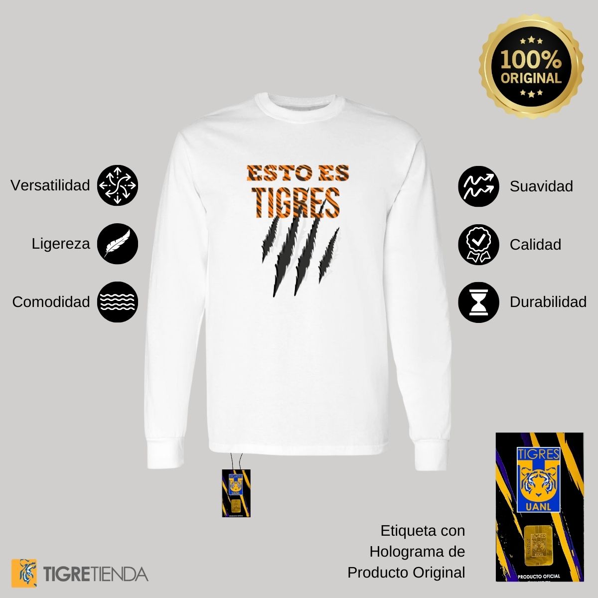 Playera Hombre Tigres UANL Manga Larga Esto es Tigres Zarpazo