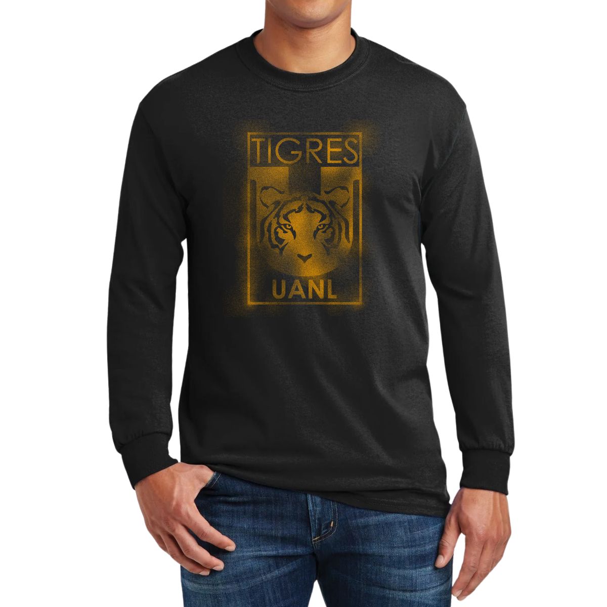 Playera Hombre Tigres UANL Manga Larga Escudo difuminado