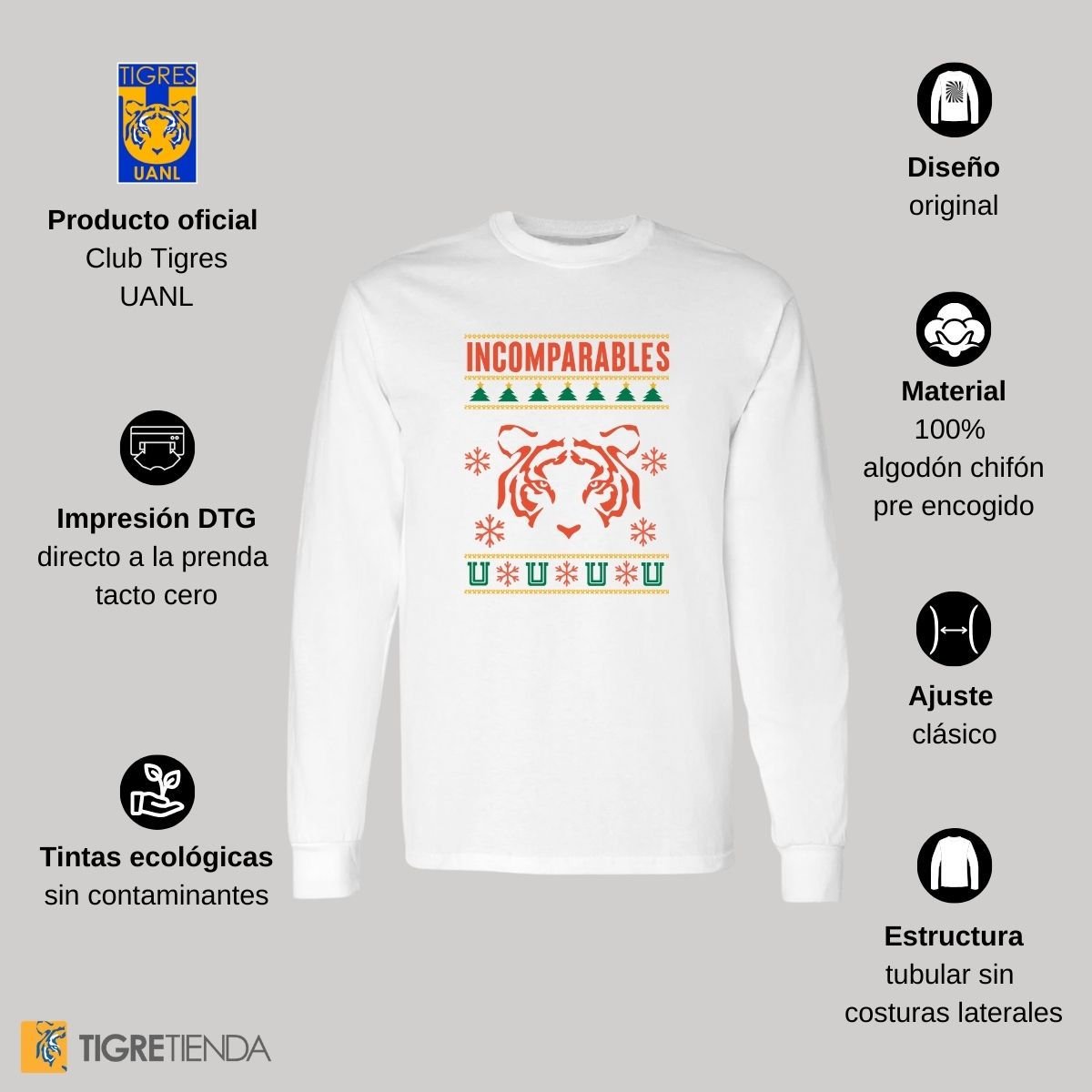 Playera Tigres UANL Hombre Manga Larga Navidad OD76990