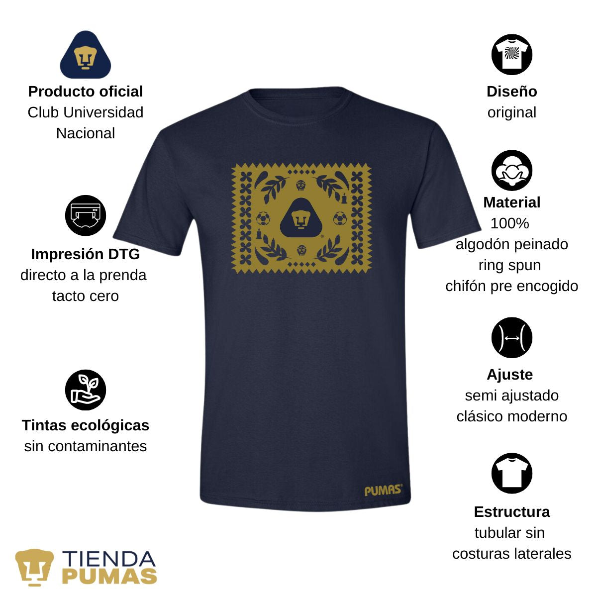 Playera Día de Muertos Hombre Pumas UNAM Papel