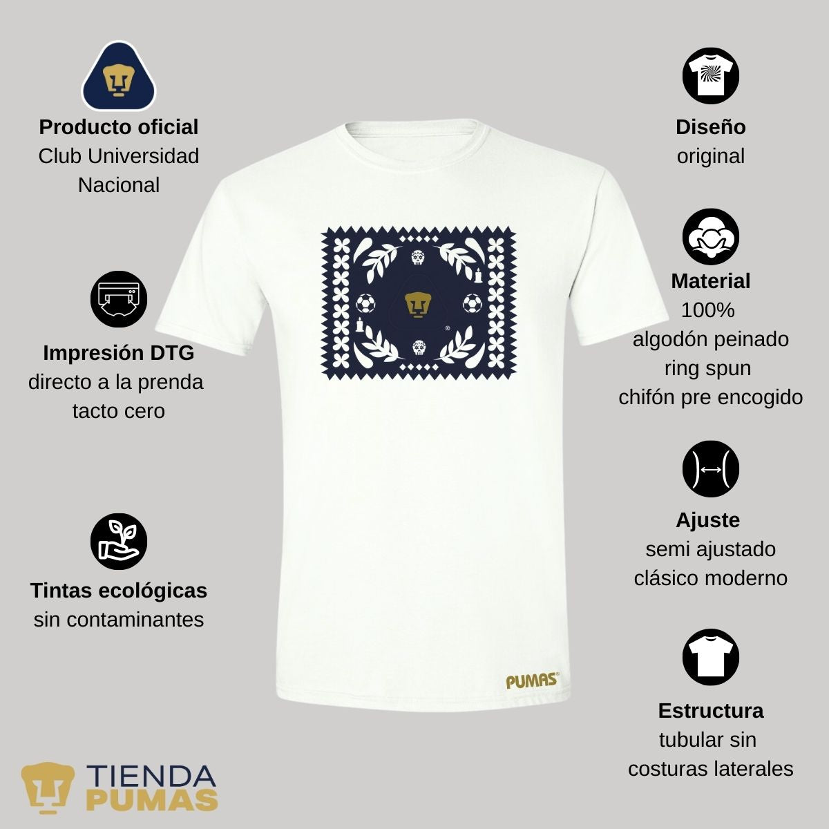 Playera Día de Muertos Hombre Pumas UNAM Papel