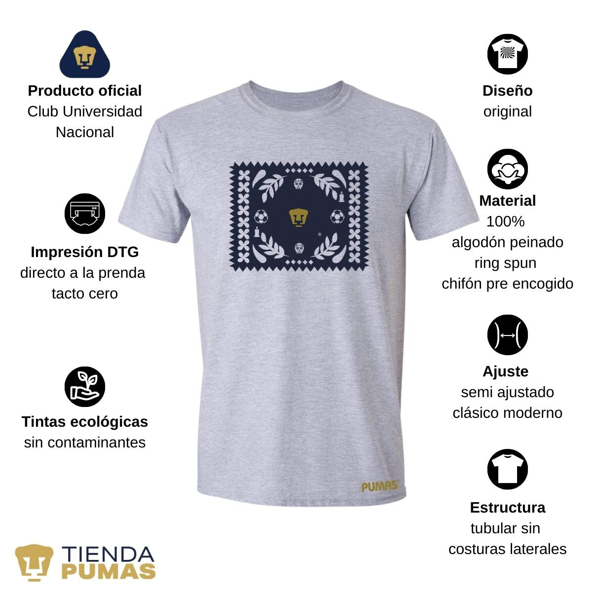 Playera Día de Muertos Hombre Pumas UNAM Papel