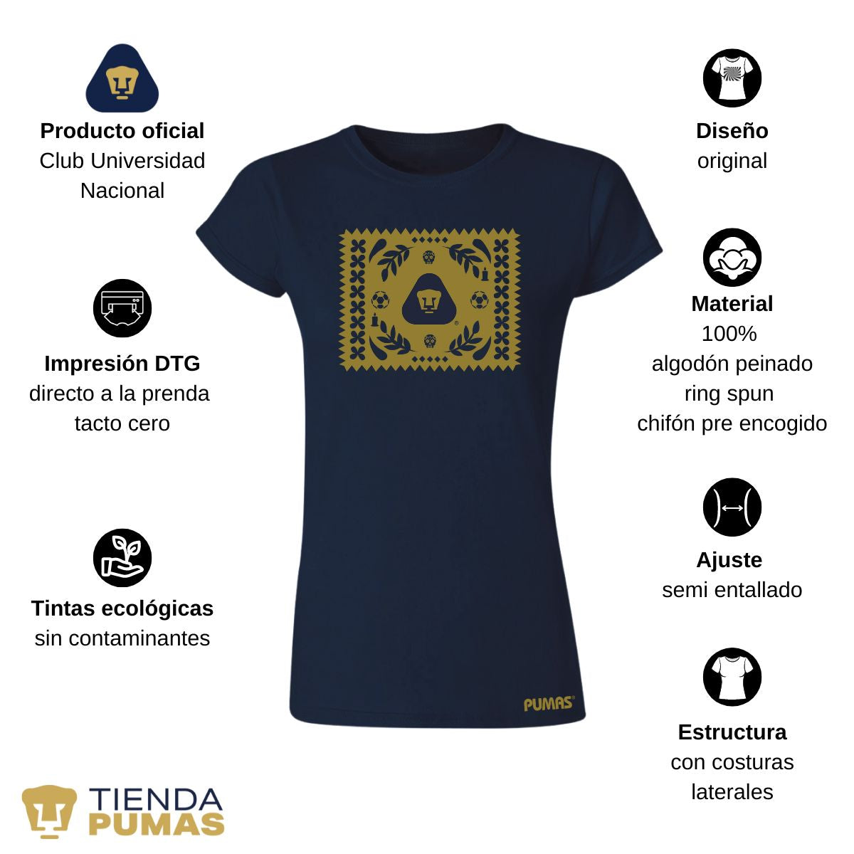 Playera Mujer Pumas UNAM Día de Muertos Papel