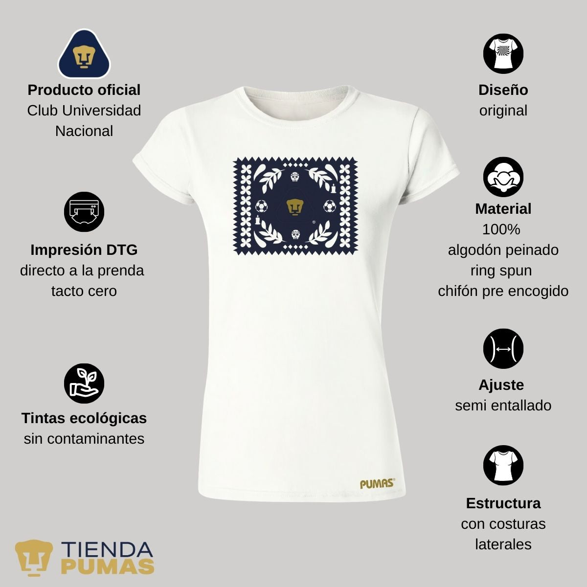 Playera Mujer Pumas UNAM Día de Muertos Papel