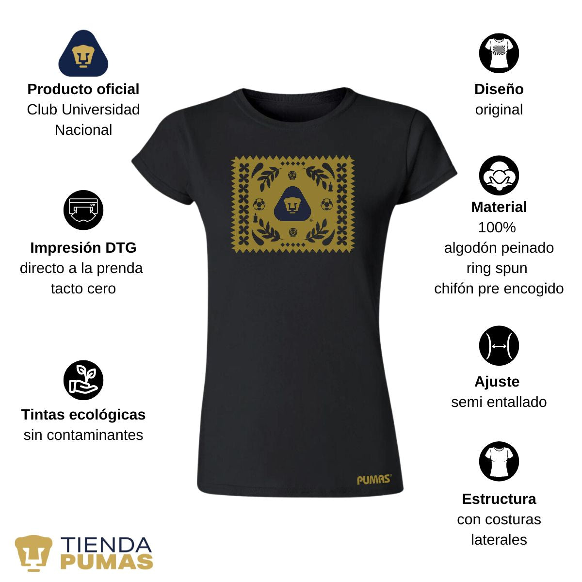 Playera Mujer Pumas UNAM Día de Muertos Papel