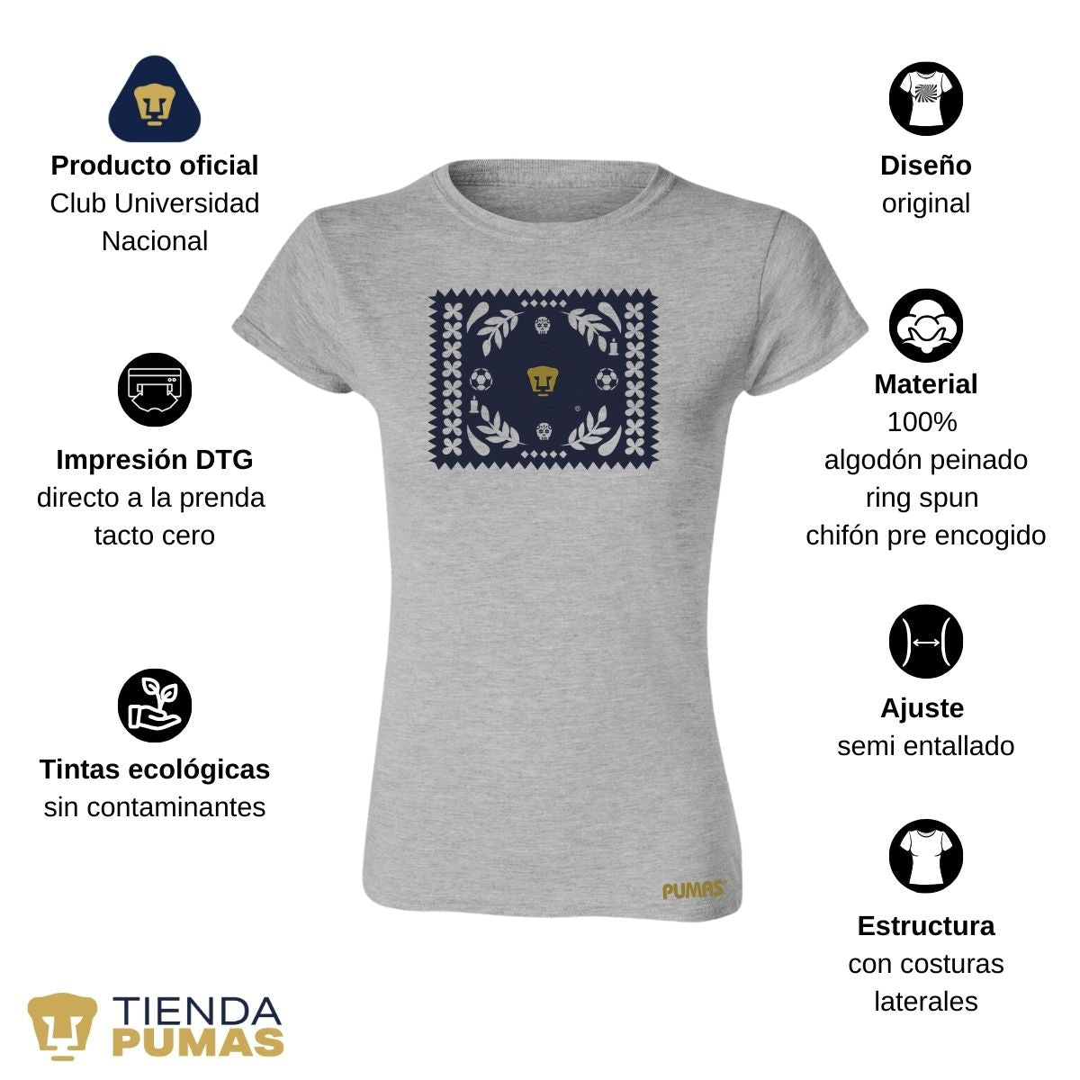 Playera Mujer Pumas UNAM Día de Muertos Papel