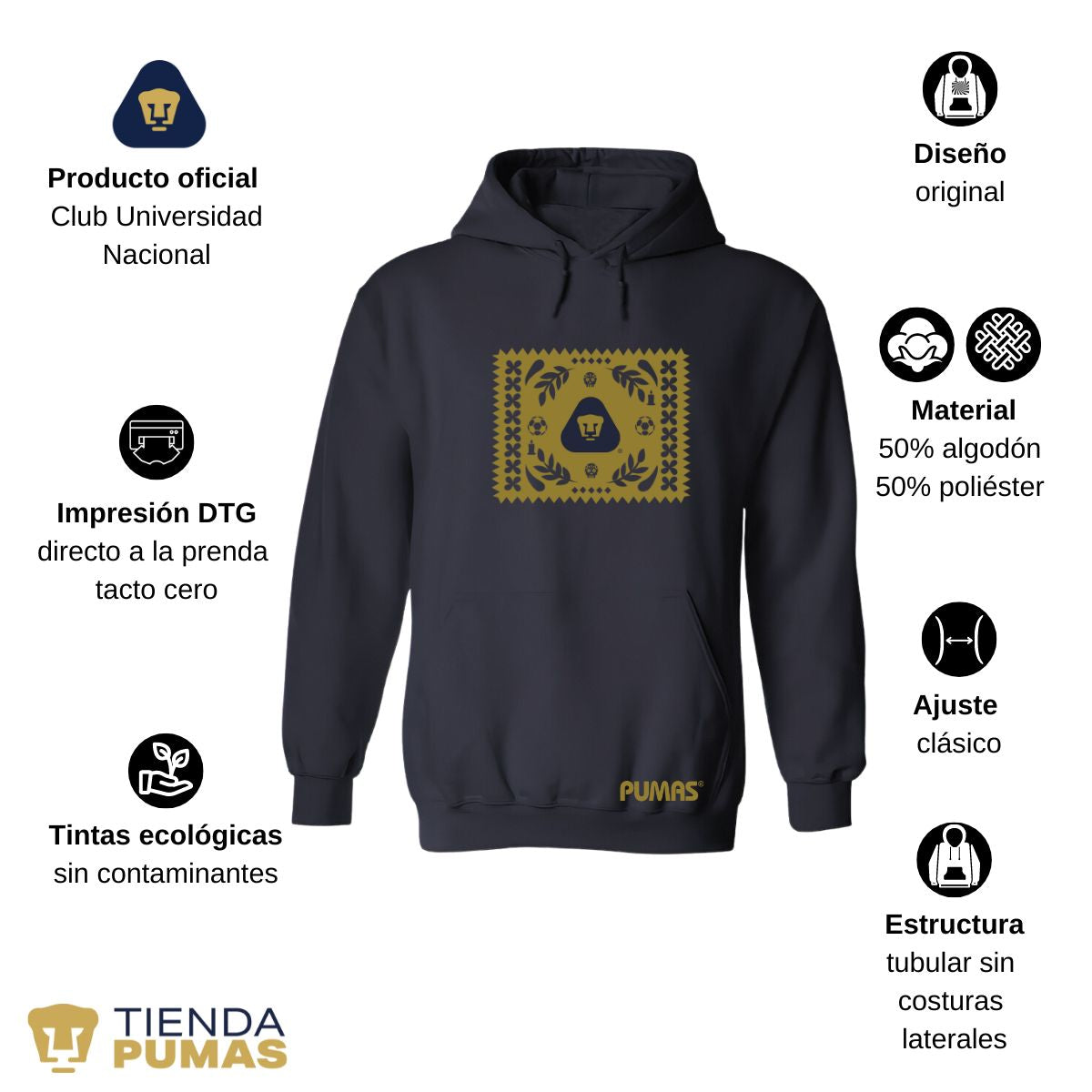 Sudadera Hombre Hoodie Pumas UNAM Día de Muertos Papel