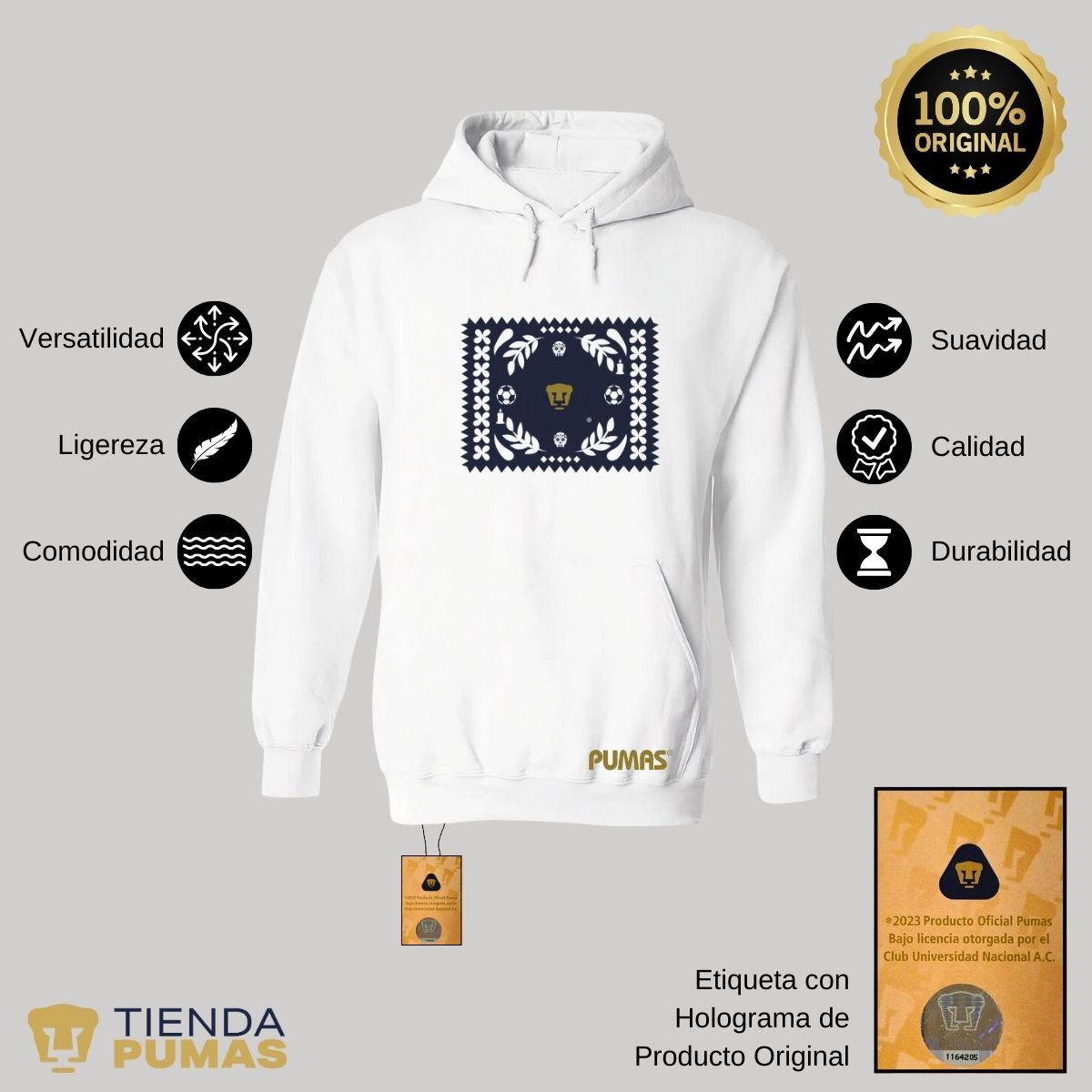 Sudadera Hombre Hoodie Pumas UNAM Día de Muertos Papel