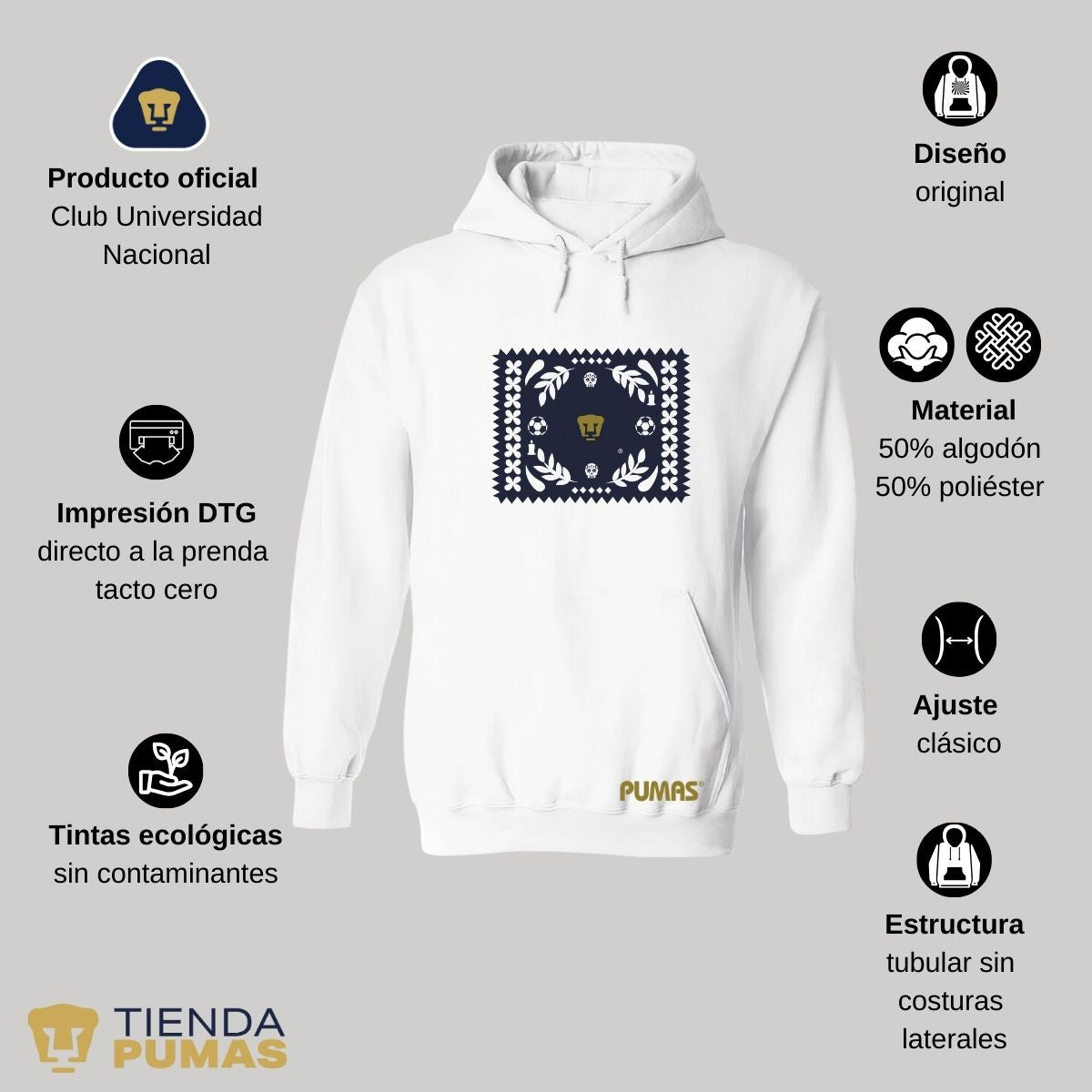 Sudadera Hombre Hoodie Pumas UNAM Día de Muertos Papel