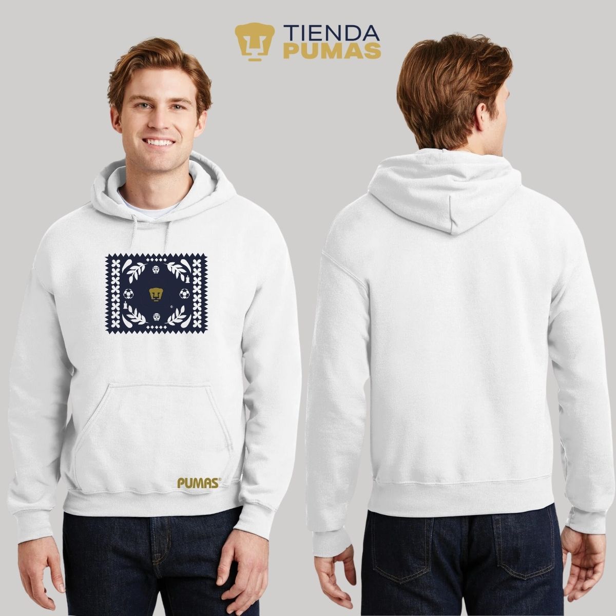 Sudadera Hombre Hoodie Pumas UNAM Día de Muertos Papel