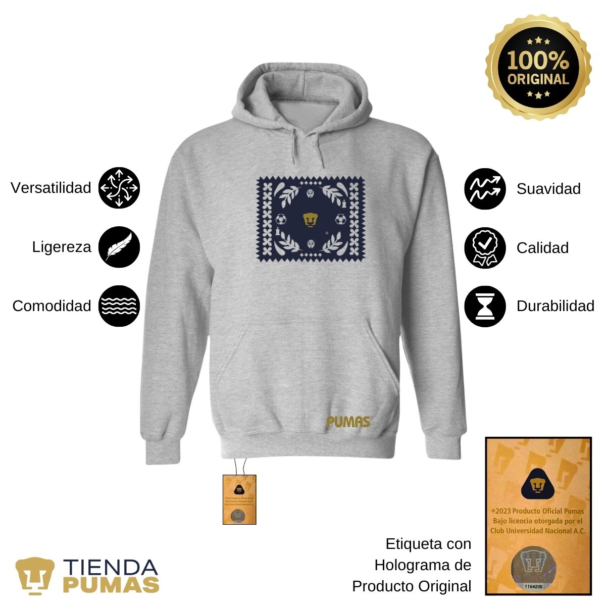 Sudadera Hombre Hoodie Pumas UNAM Día de Muertos Papel