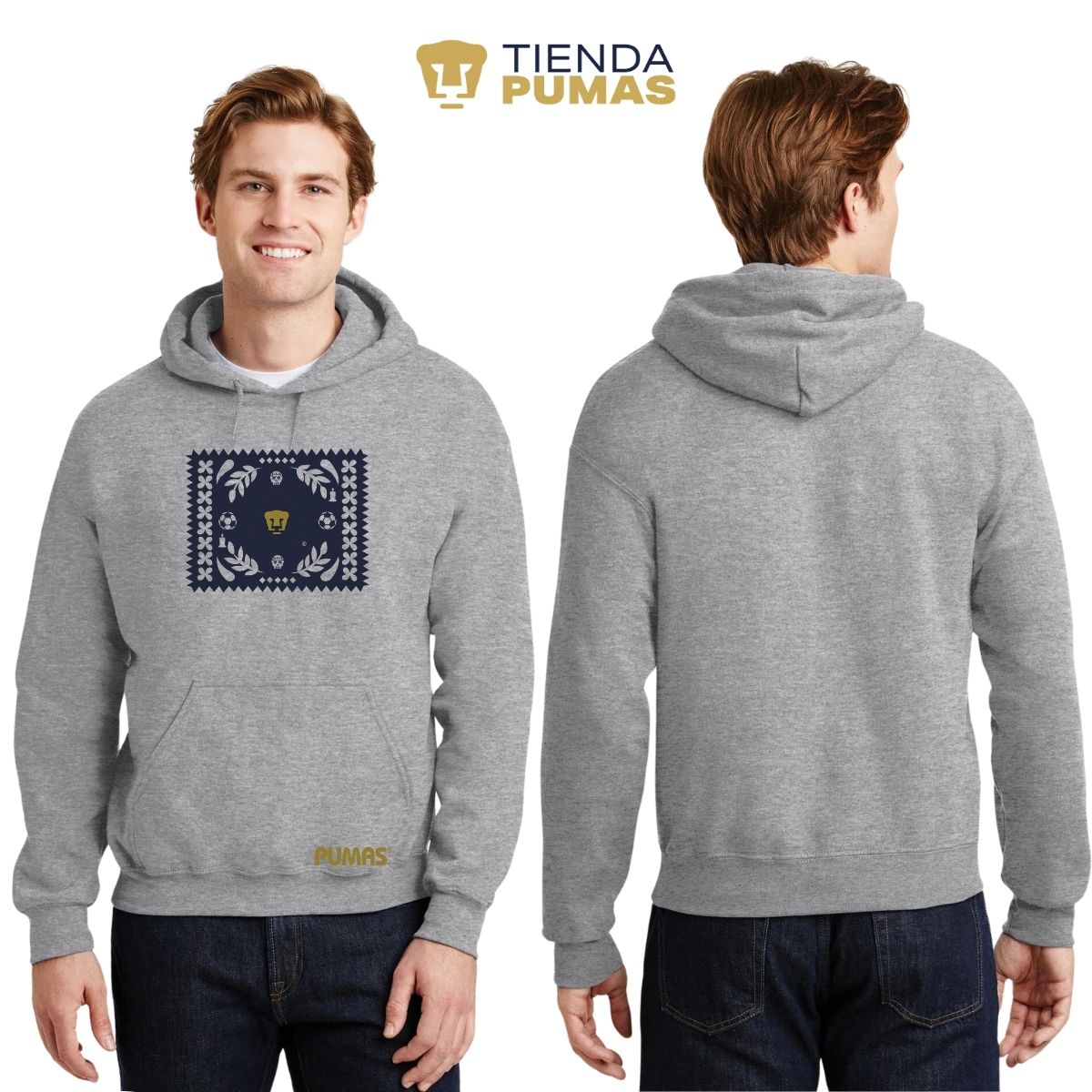 Sudadera Hombre Hoodie Pumas UNAM Día de Muertos Papel