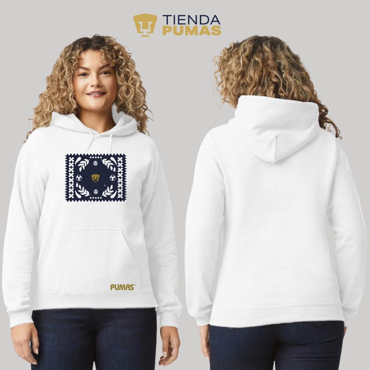 Sudadera Mujer Hoodie Pumas UNAM Día de Muertos Papel