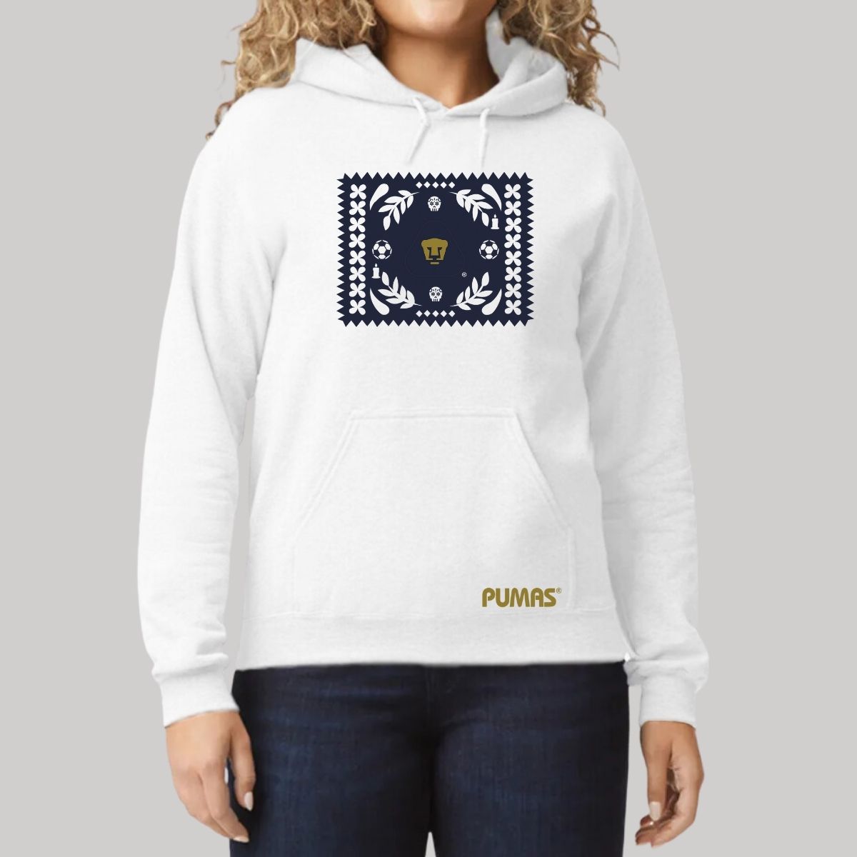 Sudadera Mujer Hoodie Pumas UNAM Día de Muertos Papel