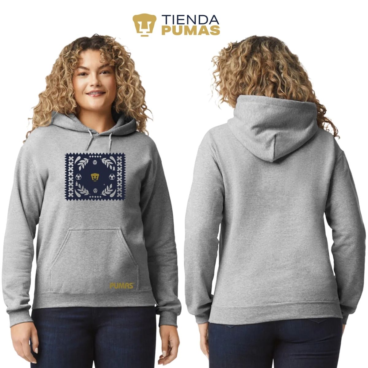 Sudadera Mujer Hoodie Pumas UNAM Día de Muertos Papel