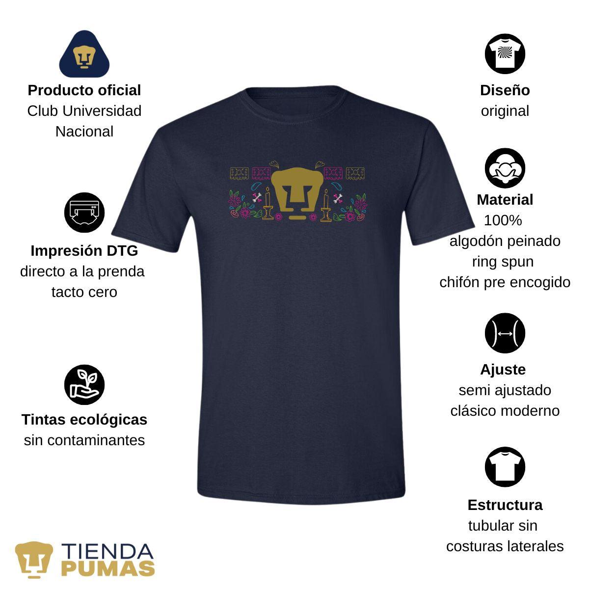 Playera Hombre Pumas UNAM Día de Muertos Altar