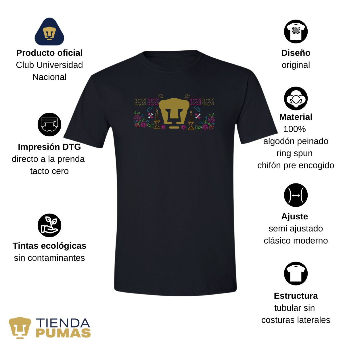 Playera Hombre Pumas UNAM Día de Muertos Altar