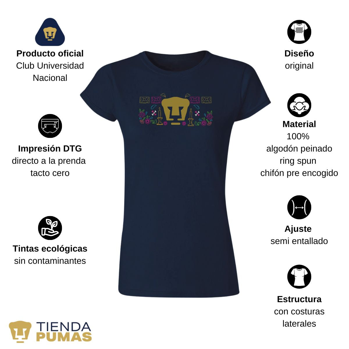 Playera Mujer Pumas UNAM Día de Muertos Altar