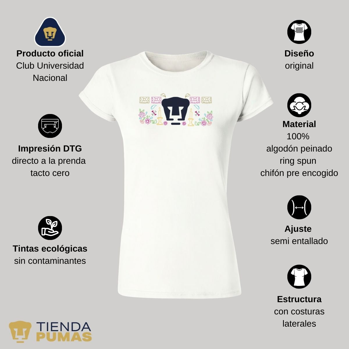 Playera Mujer Pumas UNAM Día de Muertos Altar