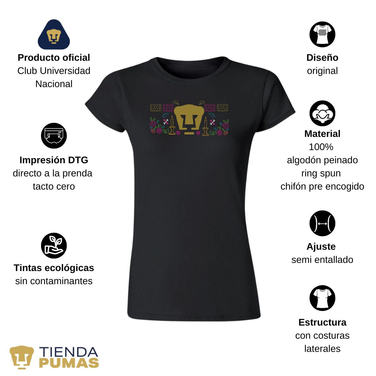 Playera Mujer Pumas UNAM Día de Muertos Altar