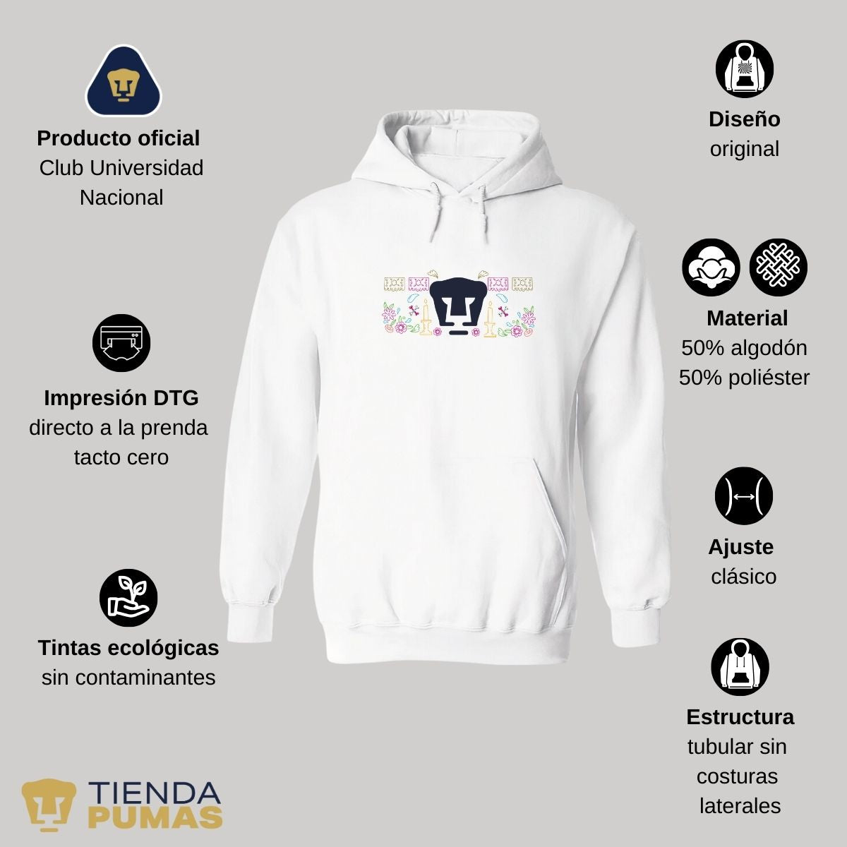 Sudadera Hombre Hoodie Pumas UNAM Día de Muertos Altar