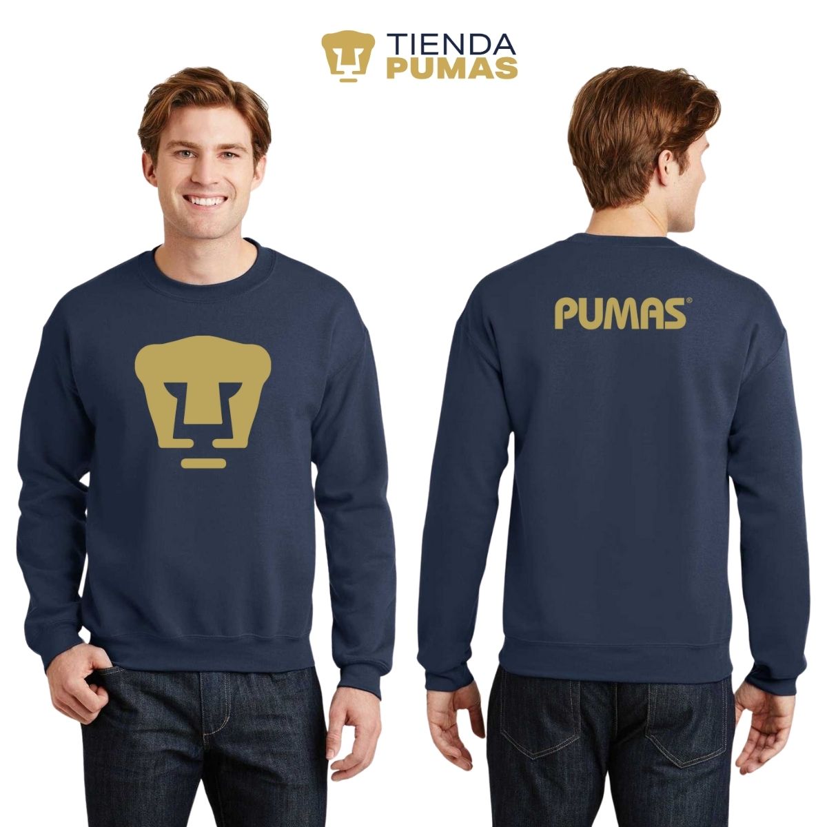 Sudadera Hombre Pumas UNAM Logo Vinil Dorado