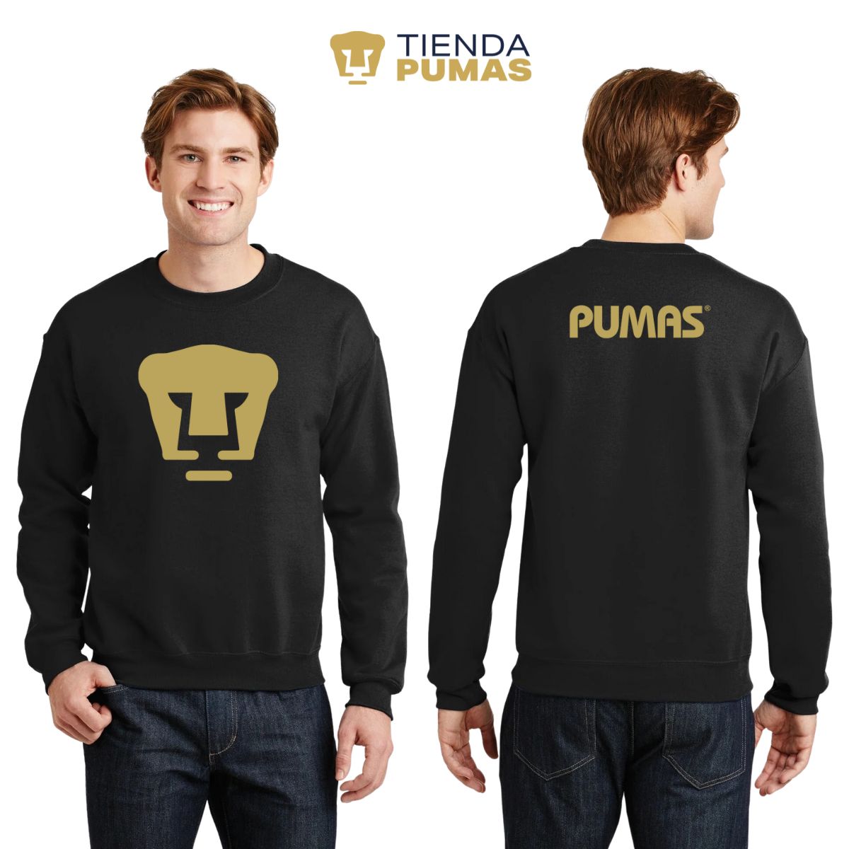 Sudadera Hombre Pumas UNAM Logo Vinil Dorado