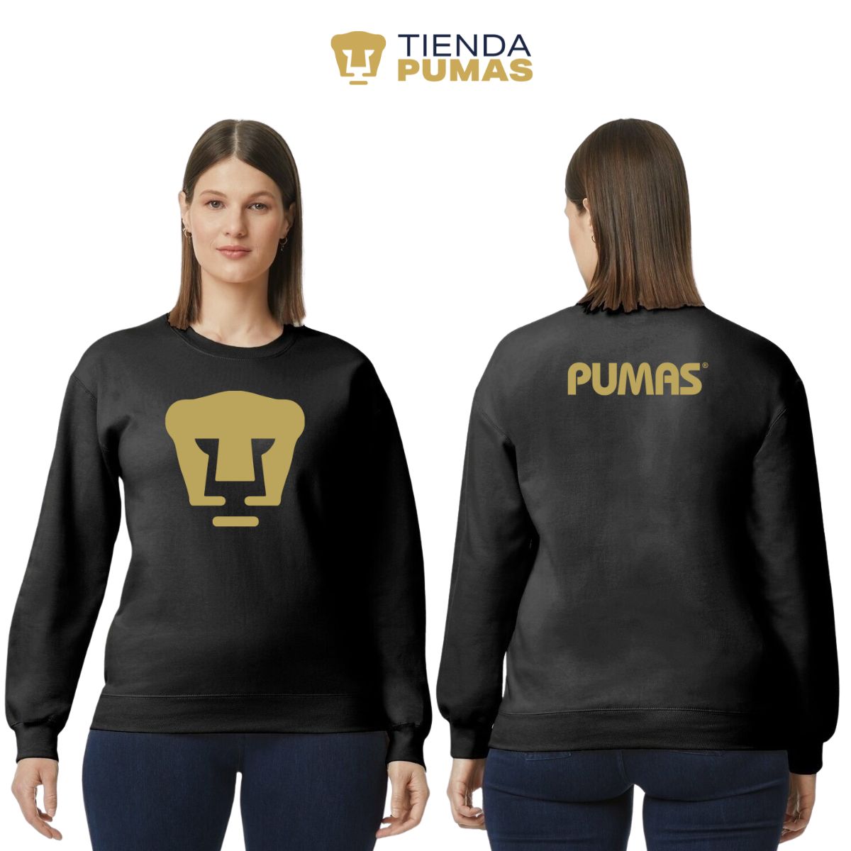 Sudadera Mujer Pumas UNAM Logo Vinil Dorado