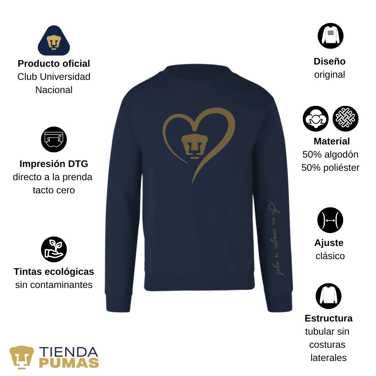 Sudadera Mujer Pumas UNAM Corazón Oro