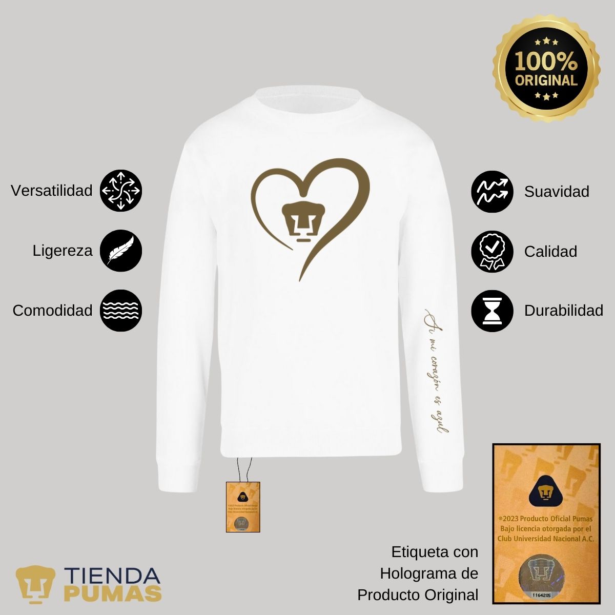 Sudadera Mujer Pumas UNAM Corazón Oro