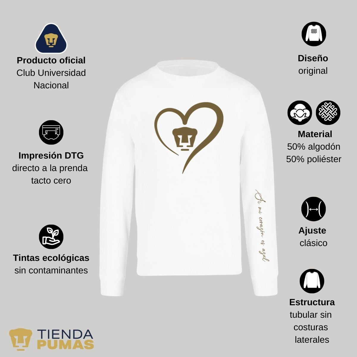 Sudadera Mujer Pumas UNAM Corazón Oro