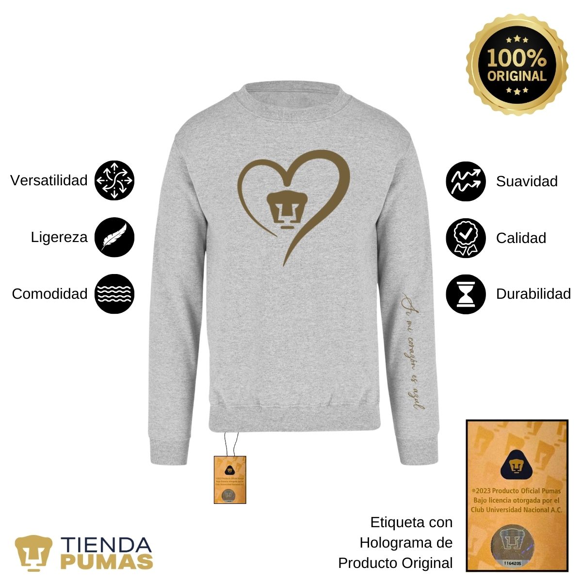 Sudadera Mujer Pumas UNAM Corazón Oro