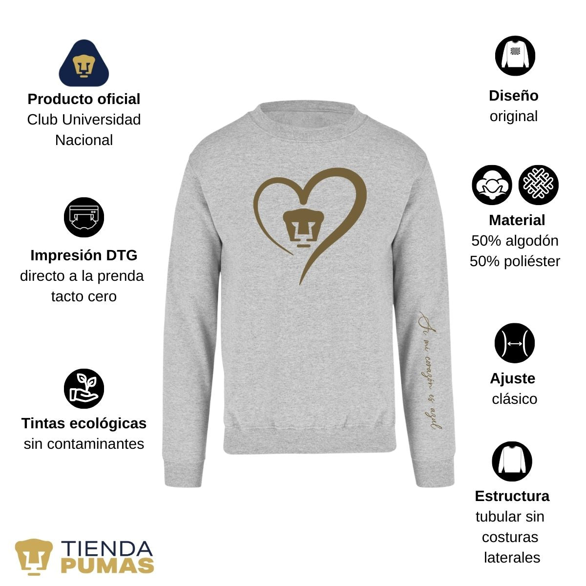 Sudadera Mujer Pumas UNAM Corazón Oro