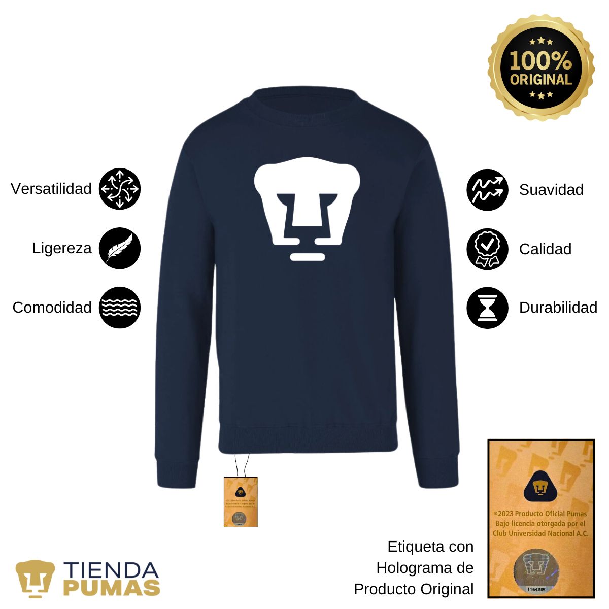 Sudadera Hombre Pumas UNAM Logo Monocromático Vinil