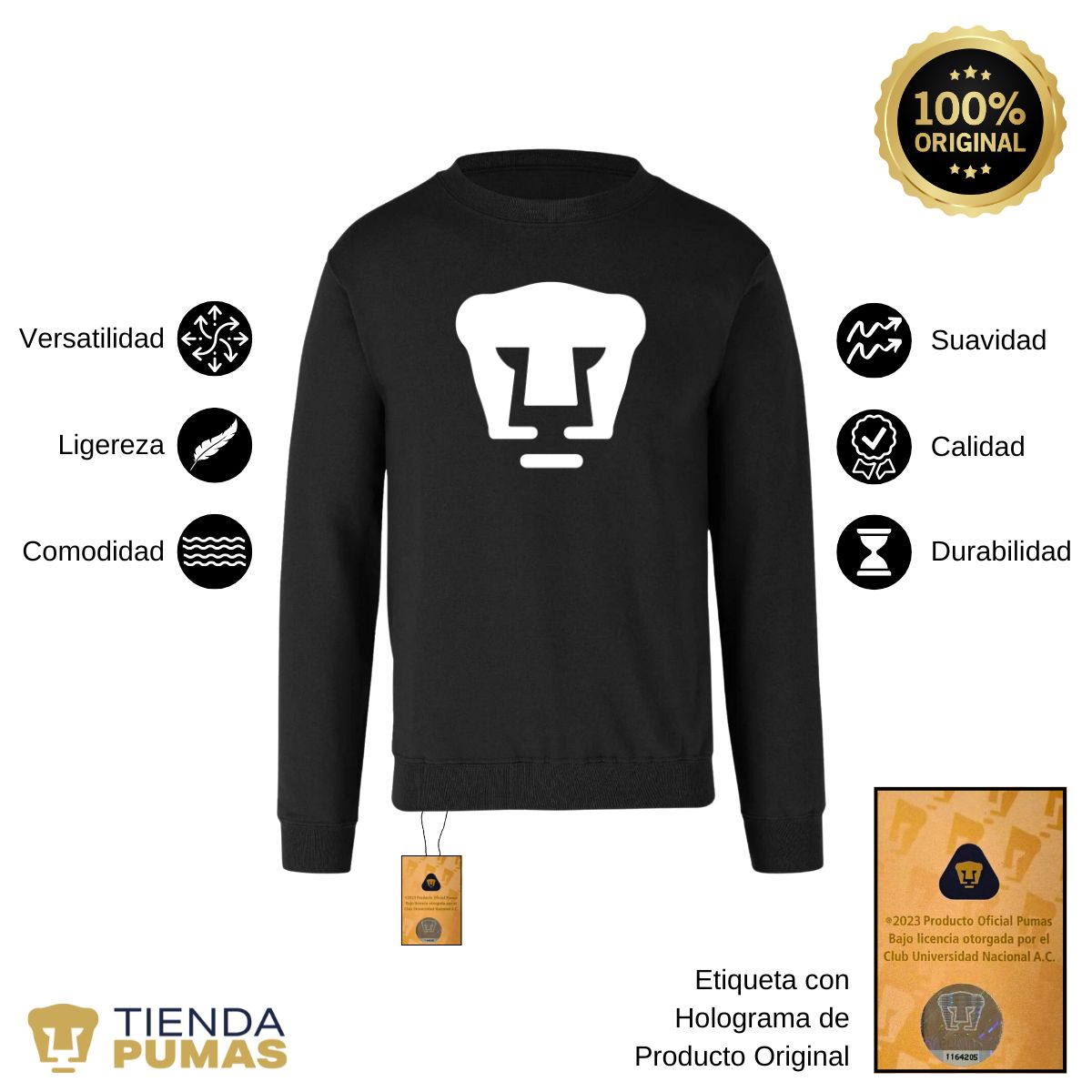 Sudadera Hombre Pumas UNAM Logo Monocromático Vinil