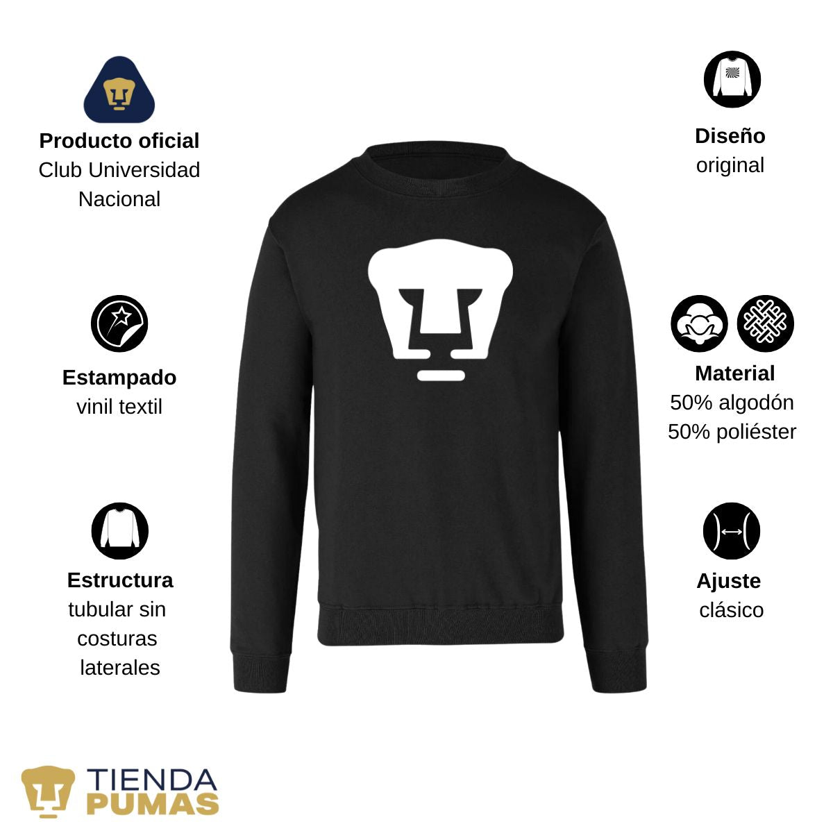 Sudadera Hombre Pumas UNAM Logo Monocromático Vinil