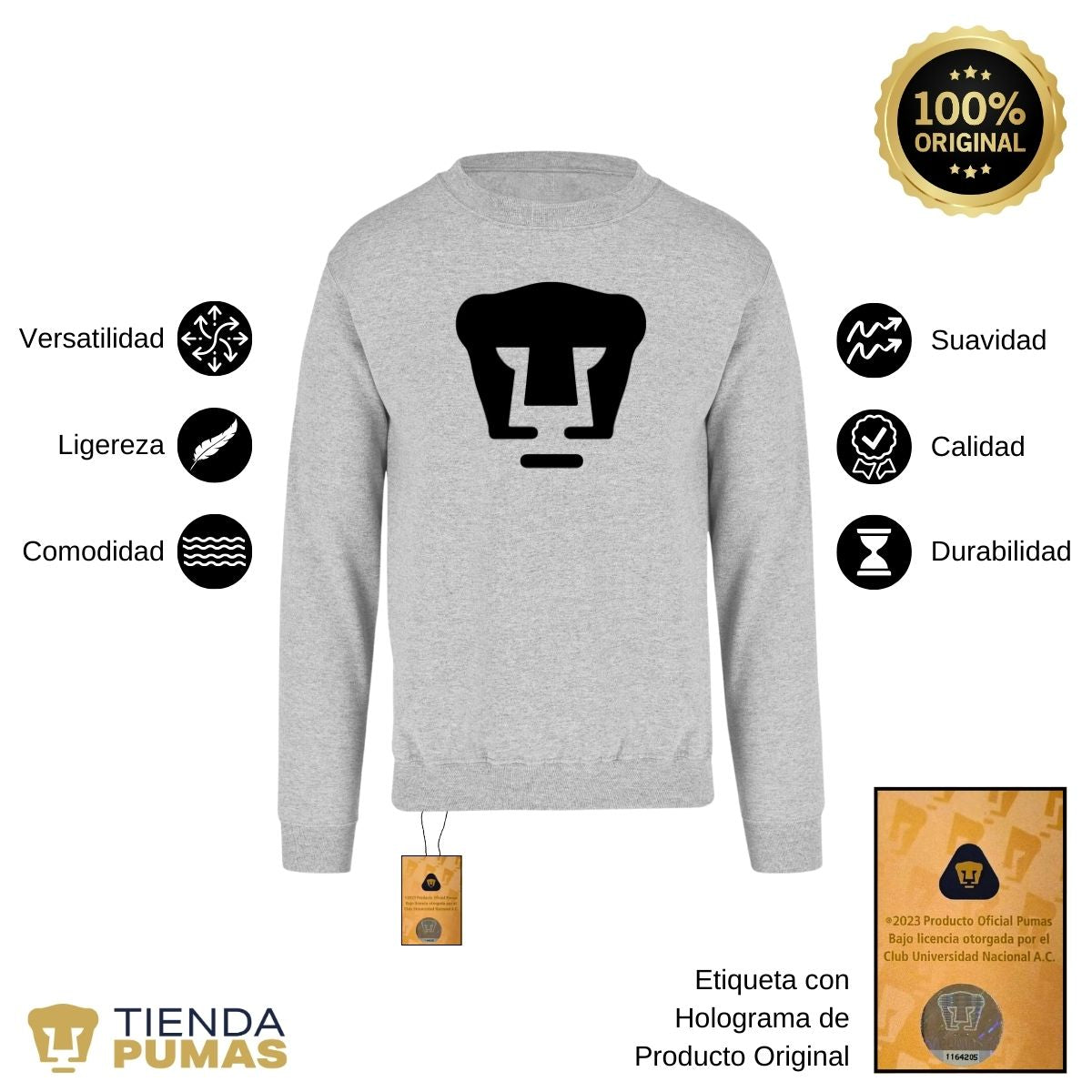 Sudadera Hombre Pumas UNAM Logo Monocromático Vinil