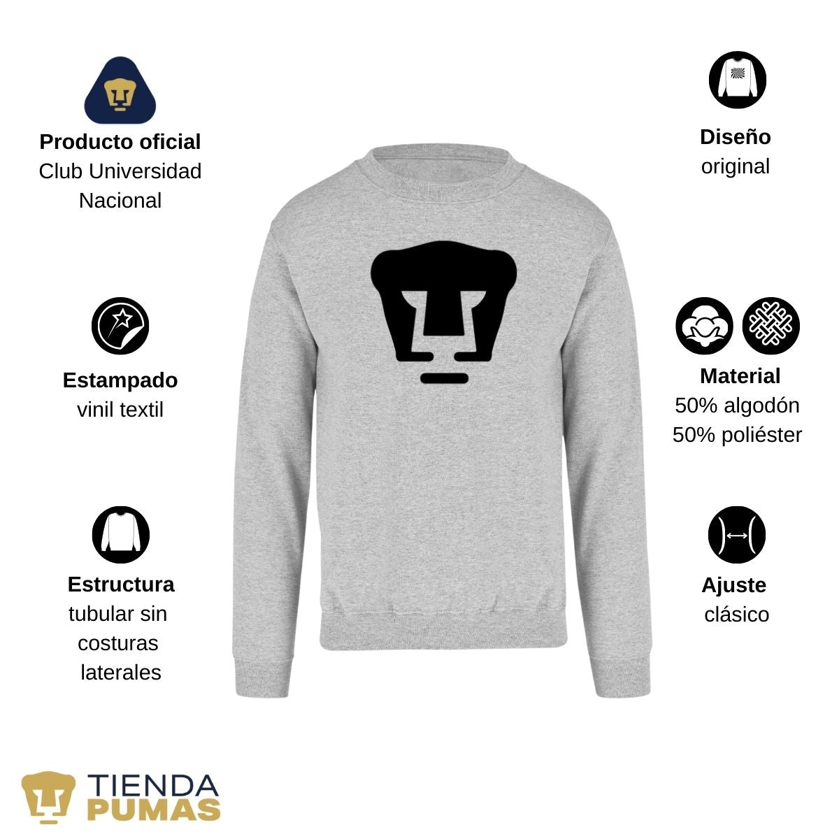 Sudadera Hombre Pumas UNAM Logo Monocromático Vinil