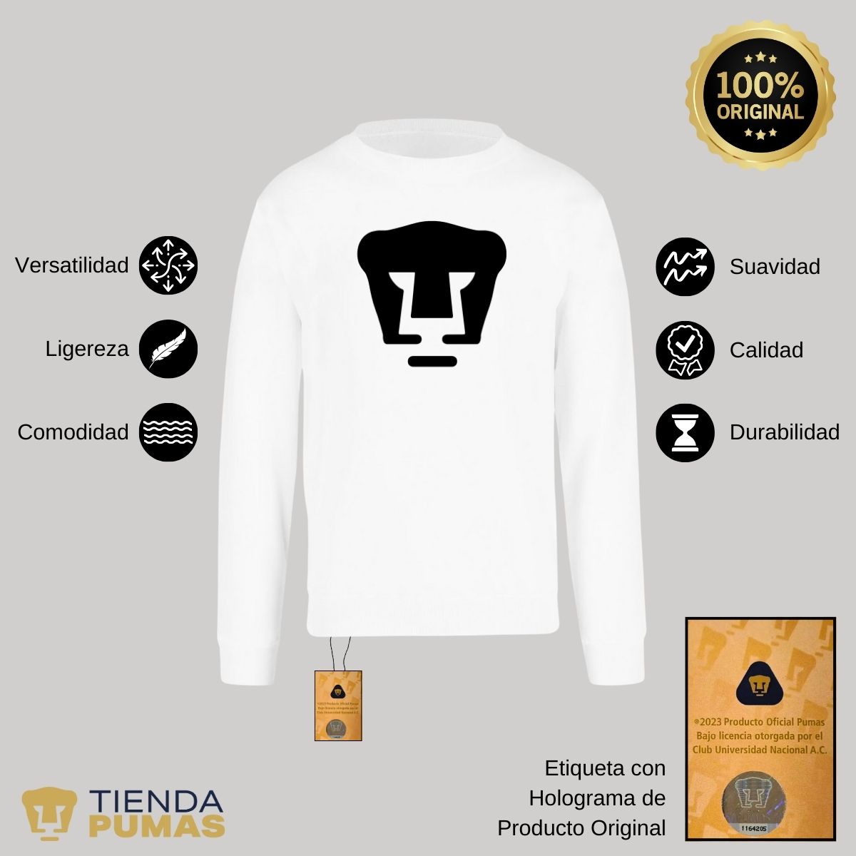 Sudadera Hombre Pumas UNAM Logo Monocromático Vinil